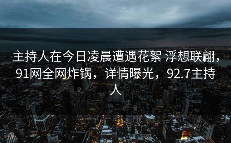 主持人在今日凌晨遭遇花絮 浮想联翩，91网全网炸锅，详情曝光，92.7主持人